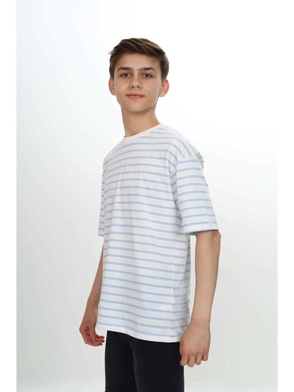 Mavi Unisex Çocuk Çizgili Tişört-1