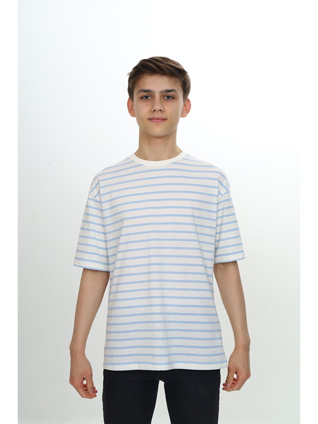 Mavi Unisex Çocuk Çizgili Tişört-2