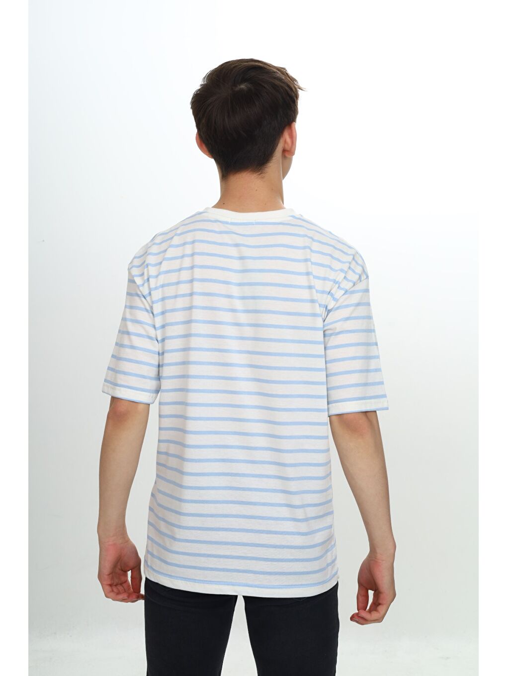 Mavi Unisex Çocuk Çizgili Tişört-3