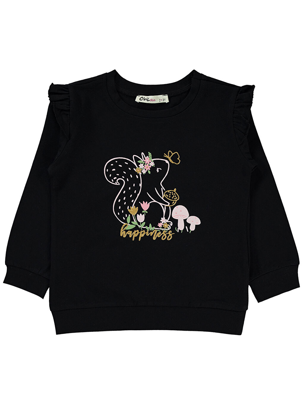 Civil Siyah Girls Kız Çocuk Sweatshirt 2-5 Yaş Siyah