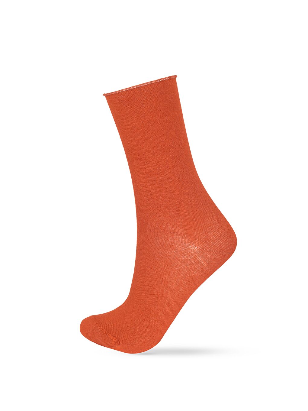 Turuncu Kadın Koyu Kiremit Renkli Lastiksiz Modal Kumaş İnce Soket Çorap-2