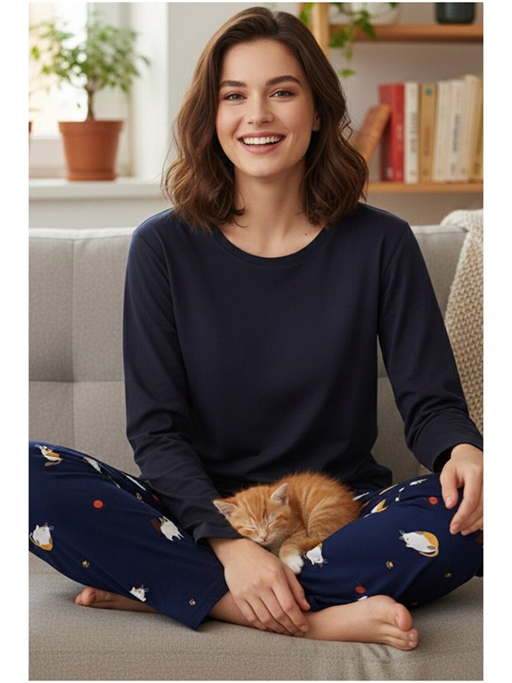 Gri Pamuklu Örme Pijama Takım 7974-1