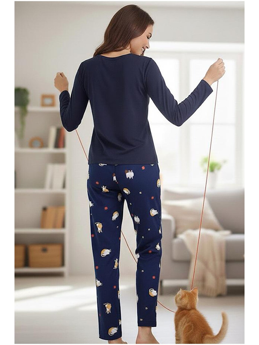 Gri Pamuklu Örme Pijama Takım 7974-2