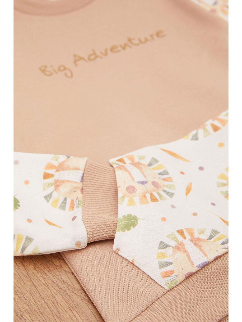 Ekru Krem Erkek Bebek Hayvan Desenli Kanguru Cepli Eşofman Takımı 17382-2