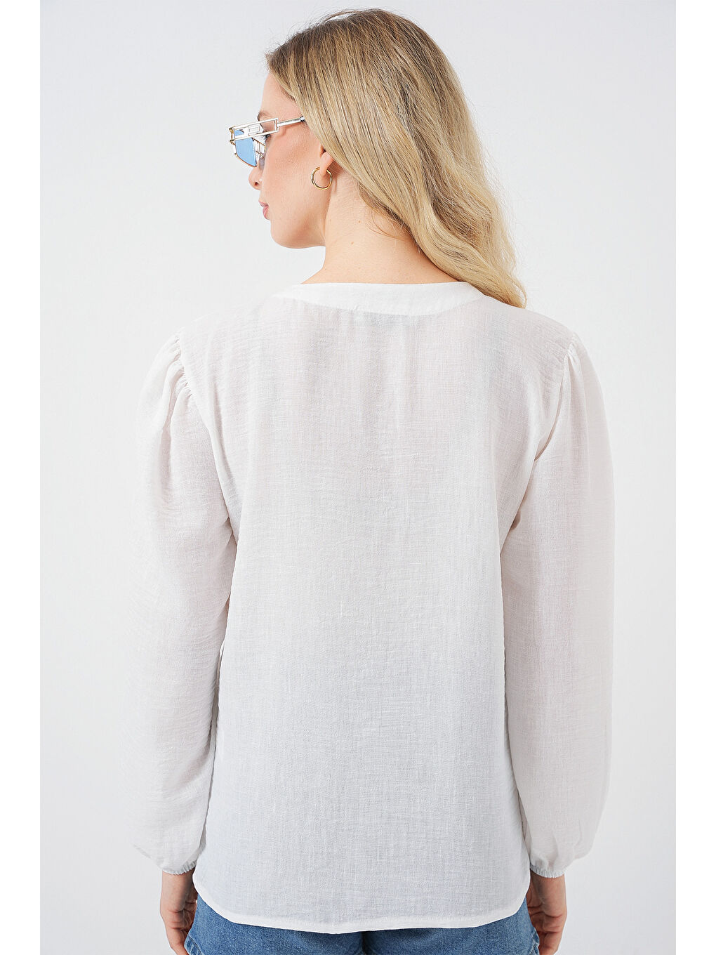 Ekru Kadın Nakışlı Uzun Kol Bluz 963 - Krem-5