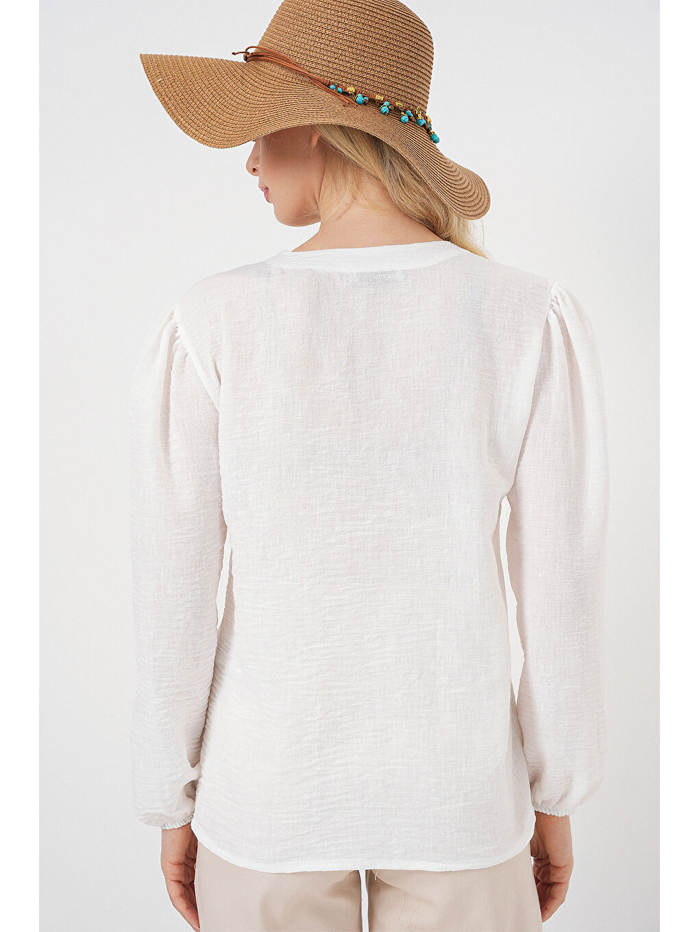 Kadın Nakışlı Uzun Kol Bluz 963 - Kahverengi-5