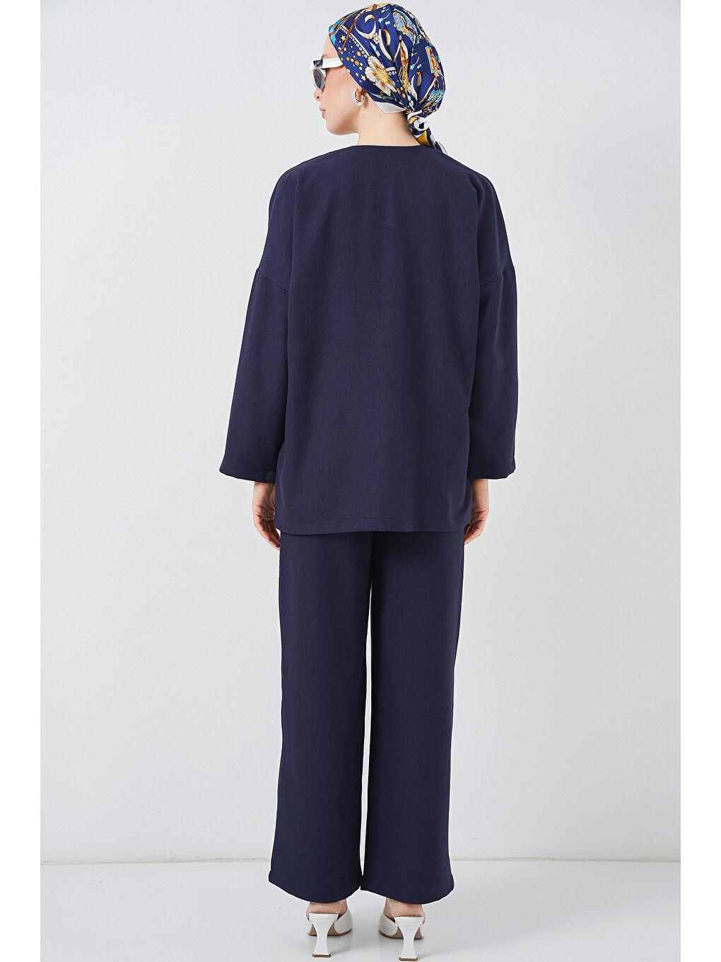 Kadın Keten Kimono İkili Takım 6727 - Lacivert-6