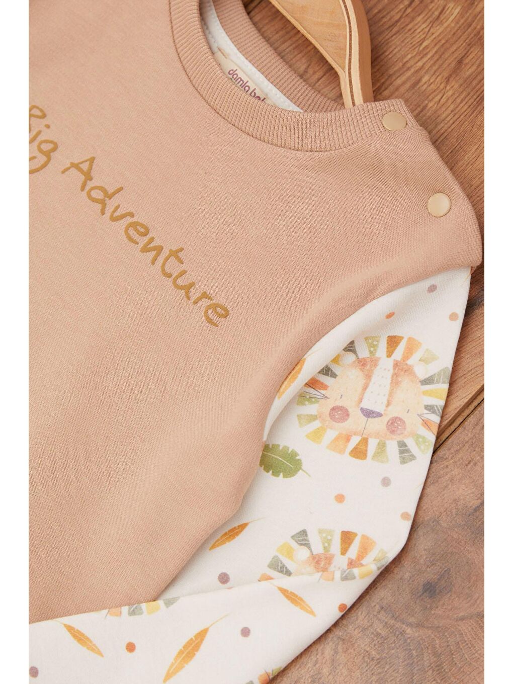 Ekru Krem Erkek Bebek Hayvan Desenli Kanguru Cepli Eşofman Takımı 17382-3