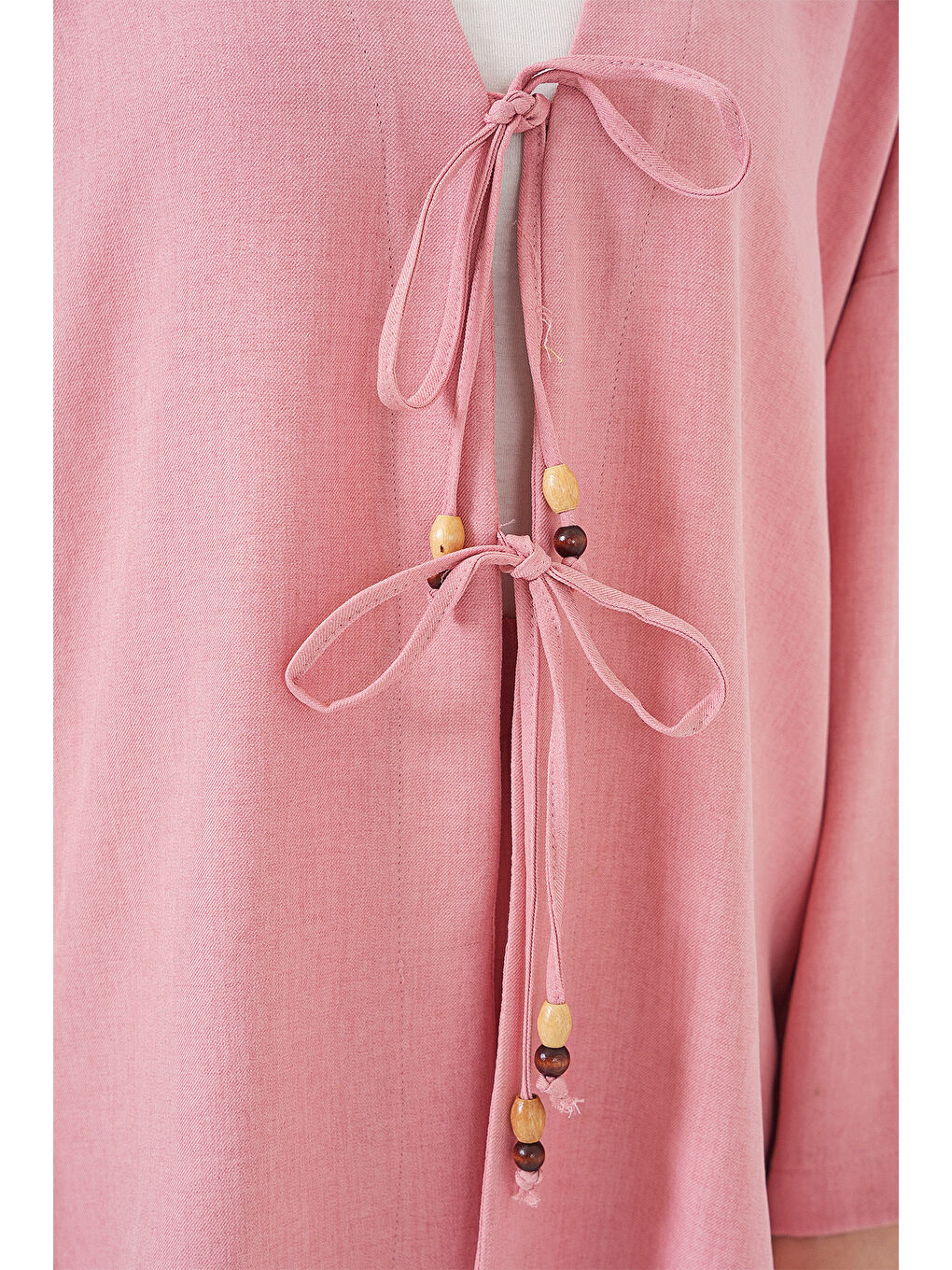 Pembe Kadın Keten Kimono İkili Takım 6727 - Gül Kurusu-3