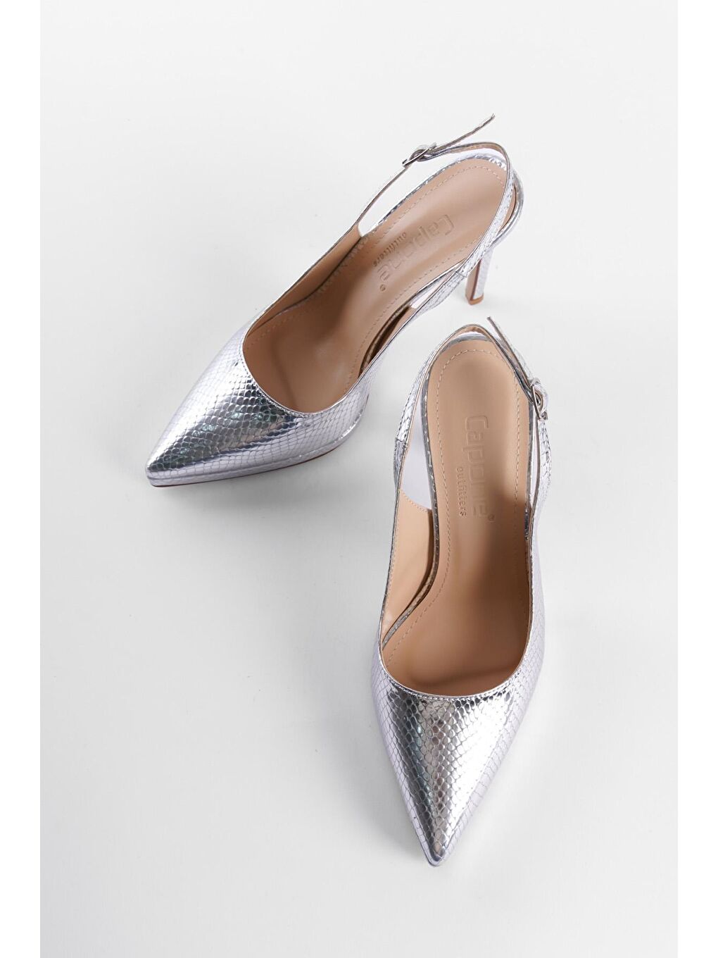 Gri Arkası Açık Sivri Burunlu Yüksek Topuklu  Platform  Kadın Ayakkabı-4