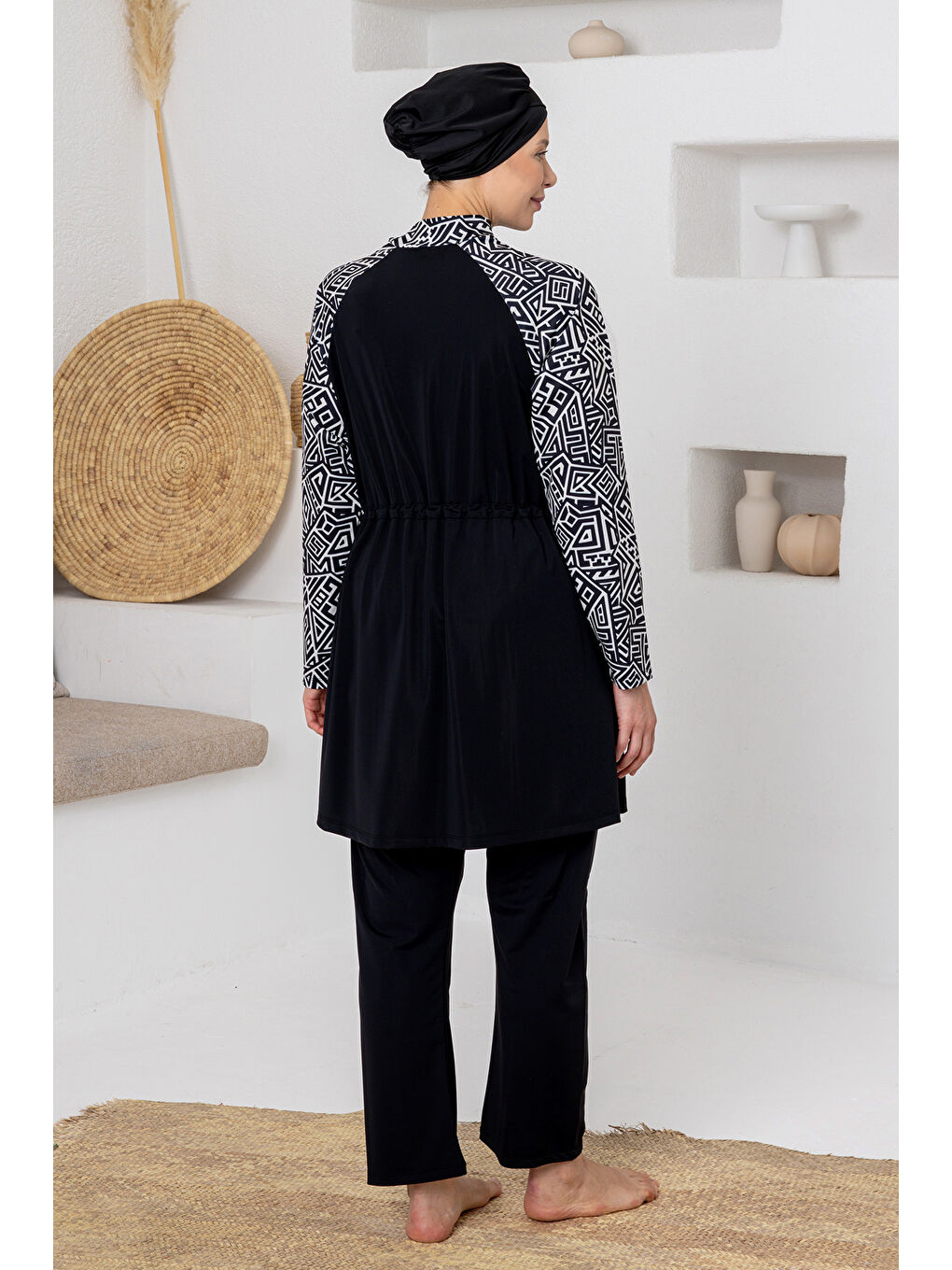 UV Korumalı Büyük Beden Elastanlı Tam Kapalı Tesettür Mayo 1801 Siyah02-3