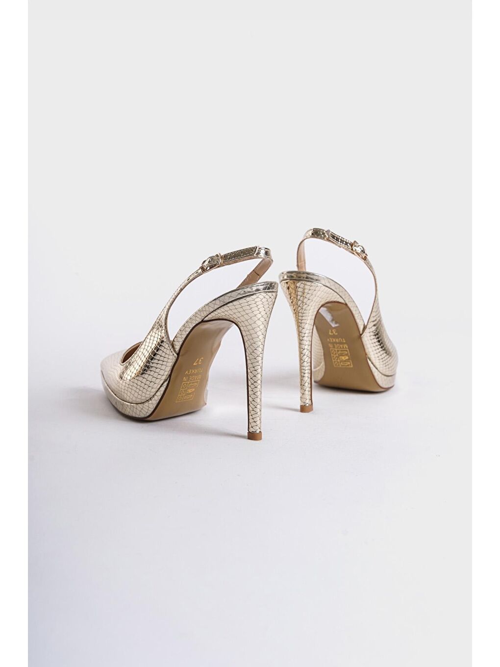 Sarı Arkası Açık Sivri Burunlu Yüksek Topuklu  Platform  Kadın Ayakkabı-3