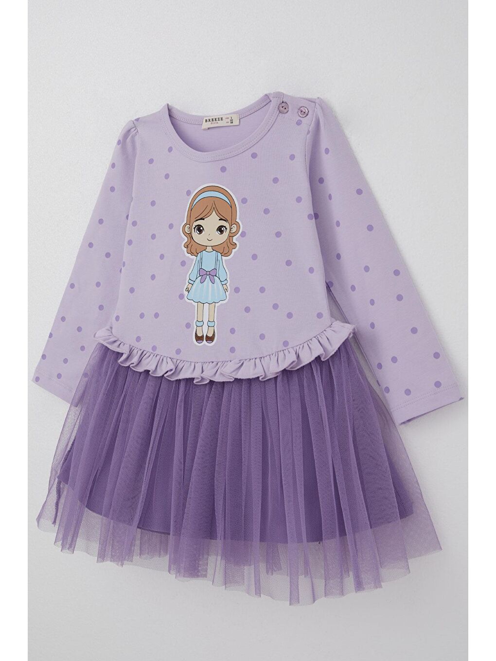 Kız Çocuk Uzun Kollu Elbise Puantiye Desenli Havalı Kız Baskılı Lila (1.5-5 Yaş)-2