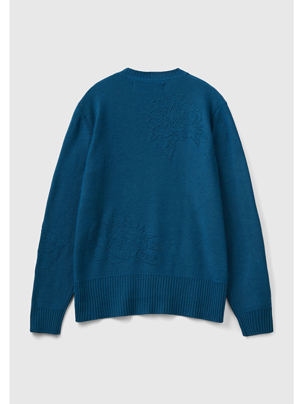 Kadın Petrol Mavisi Kaşmir ve Yün Karışımlı Baskılı Bisiklet Yaka Kazak-3