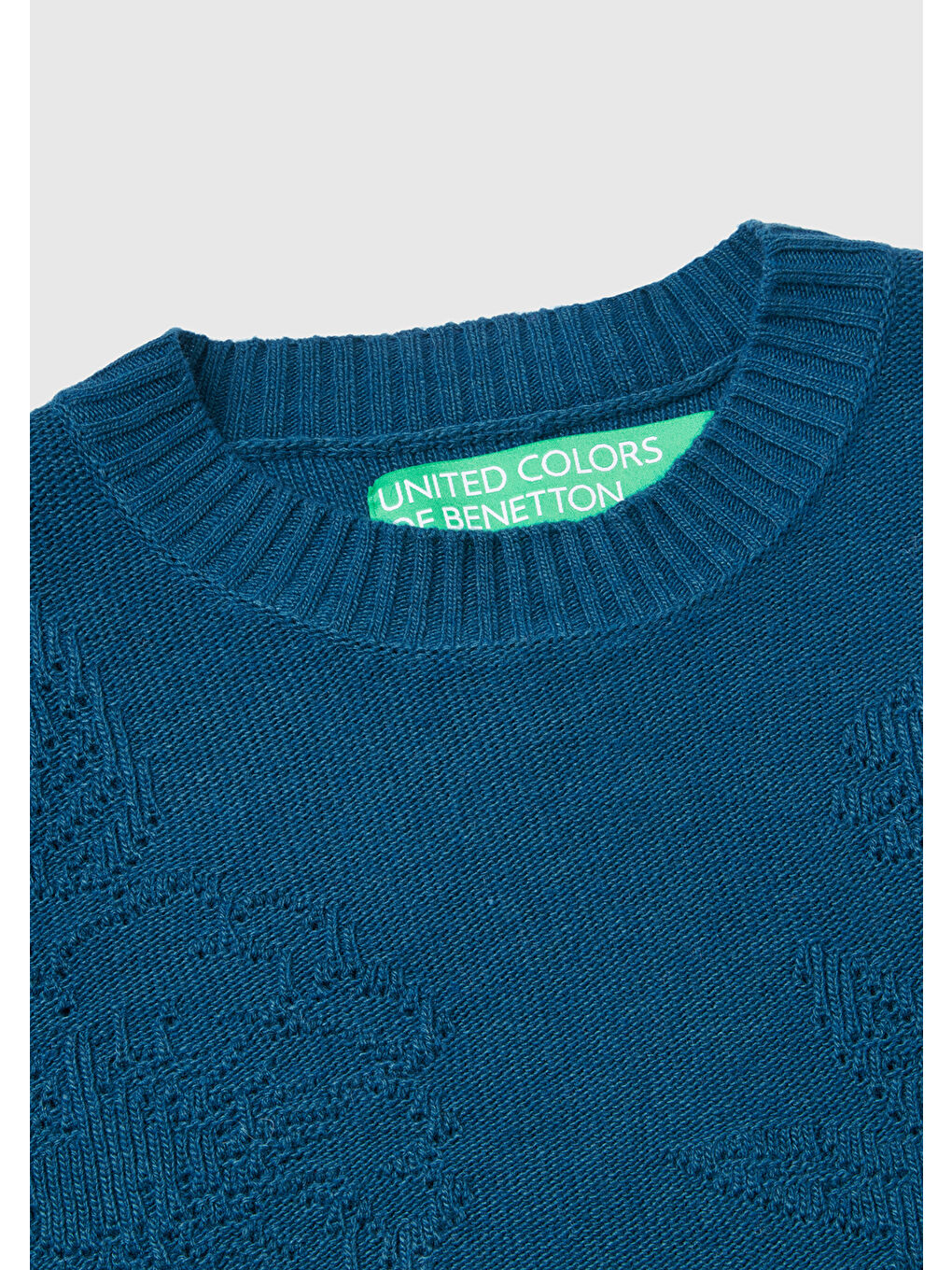 Kadın Petrol Mavisi Kaşmir ve Yün Karışımlı Baskılı Bisiklet Yaka Kazak-5