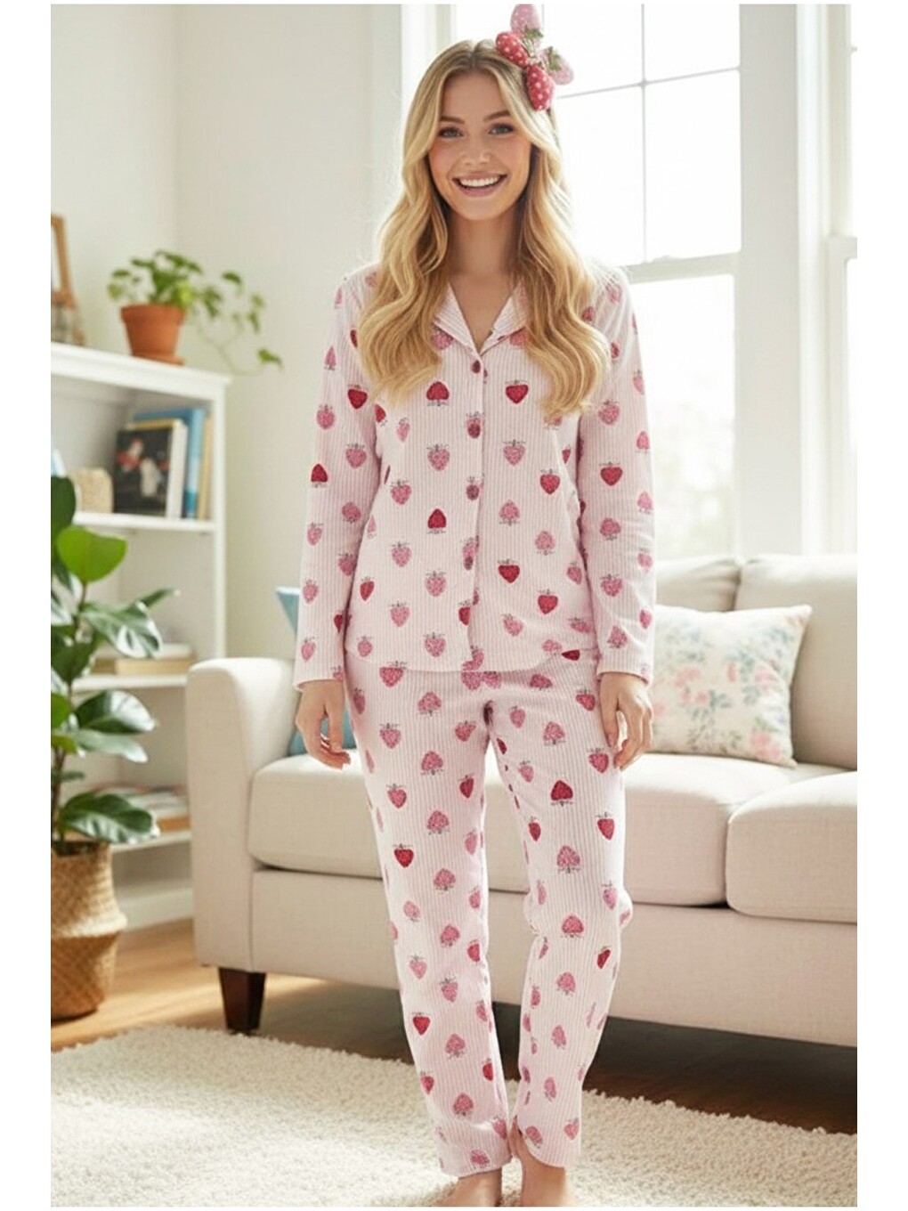 Karışık Mevsimlik İnce Düğmeli Örme Pijama Takım 7978-1