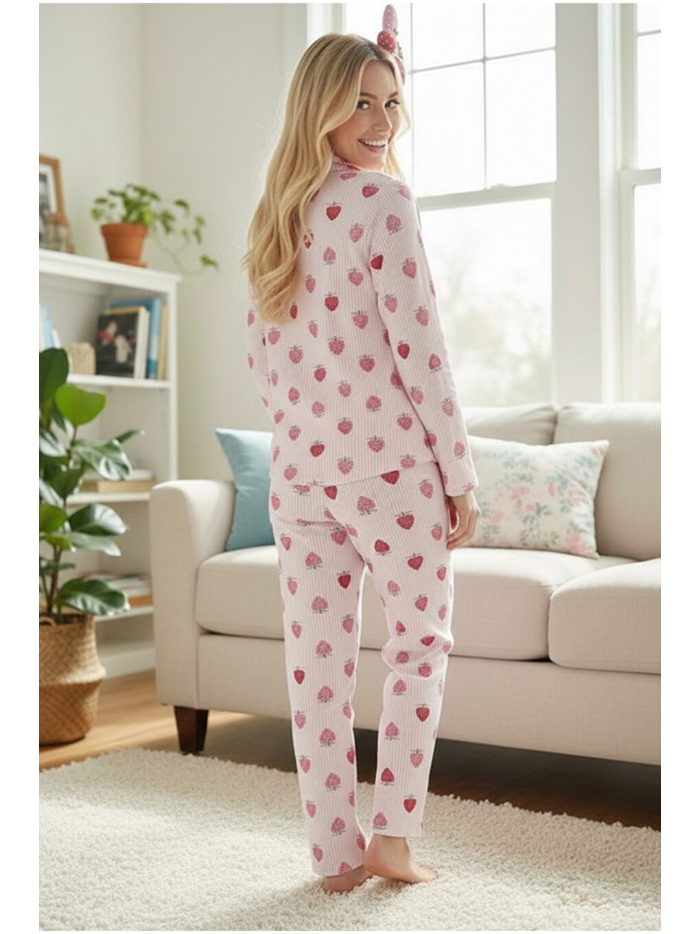 Karışık Mevsimlik İnce Düğmeli Örme Pijama Takım 7978-2