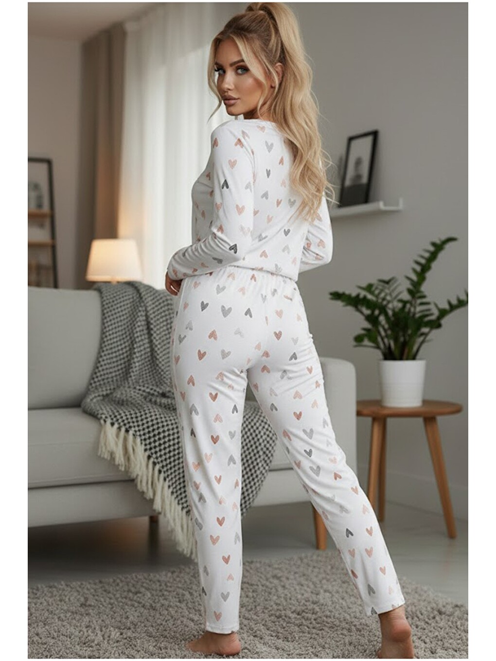 Karışık Mevsimlik İnce Bisiklet Yaka Örme Pijama Takım 7979-2