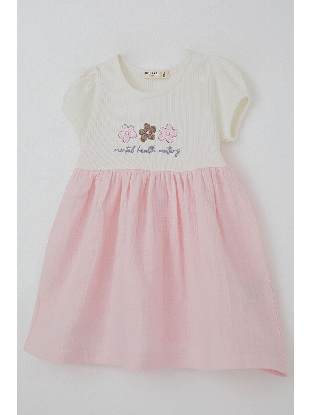 Kız Çocuk Elbise Çiçek & Yazı Nakışlı Ekru (3 Yaş)-2