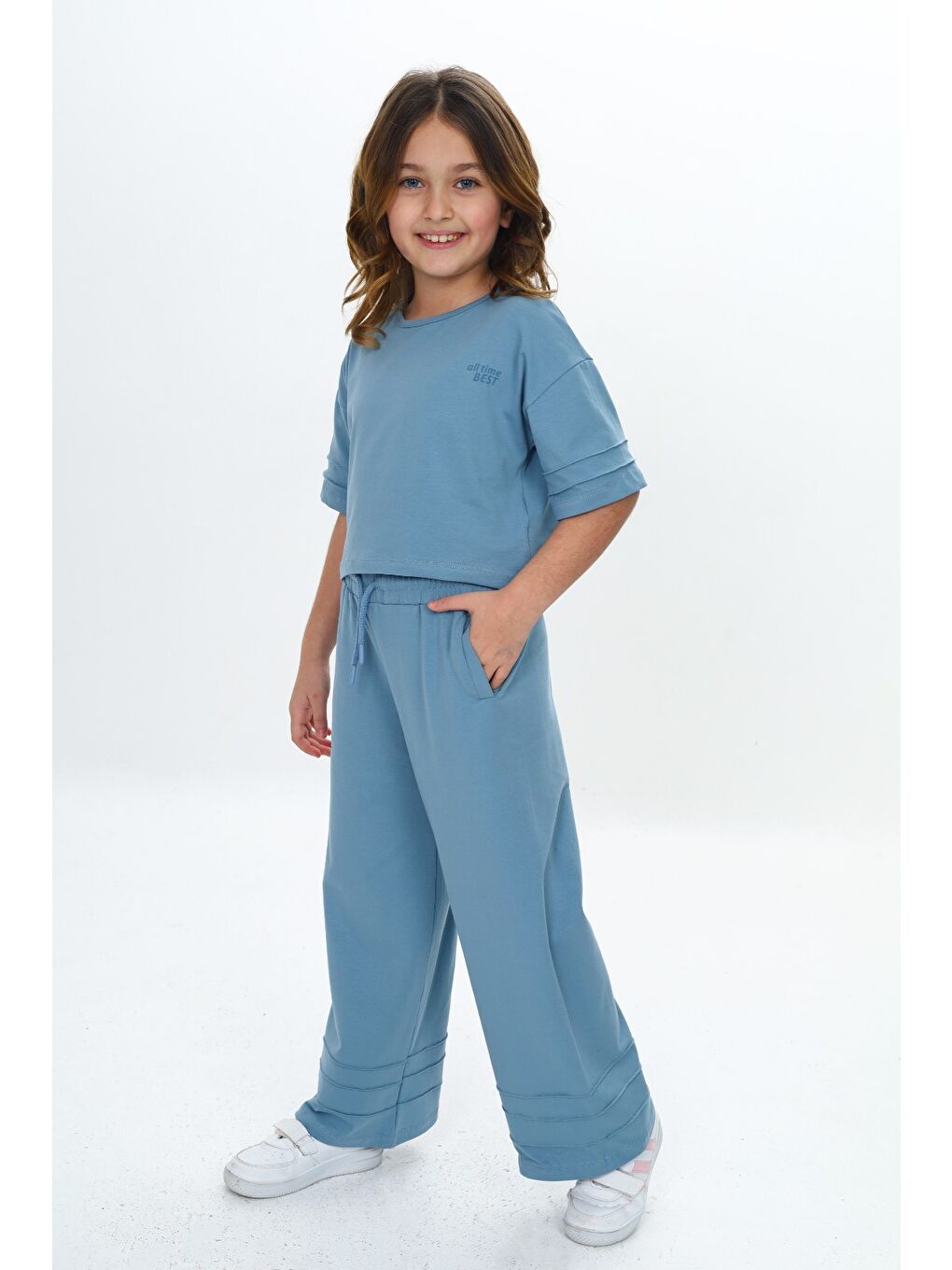 Lila Kız Çocuk Nervür Detaylı Crop Eşofman Takım-1