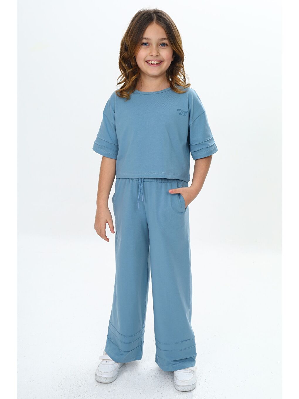 Lila Kız Çocuk Nervür Detaylı Crop Eşofman Takım-3