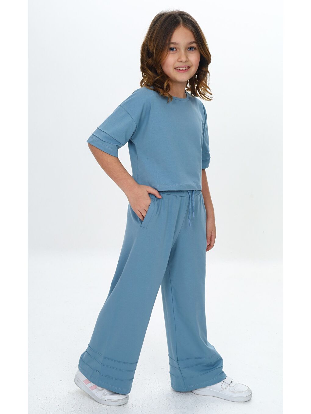 Lila Kız Çocuk Nervür Detaylı Crop Eşofman Takım-4