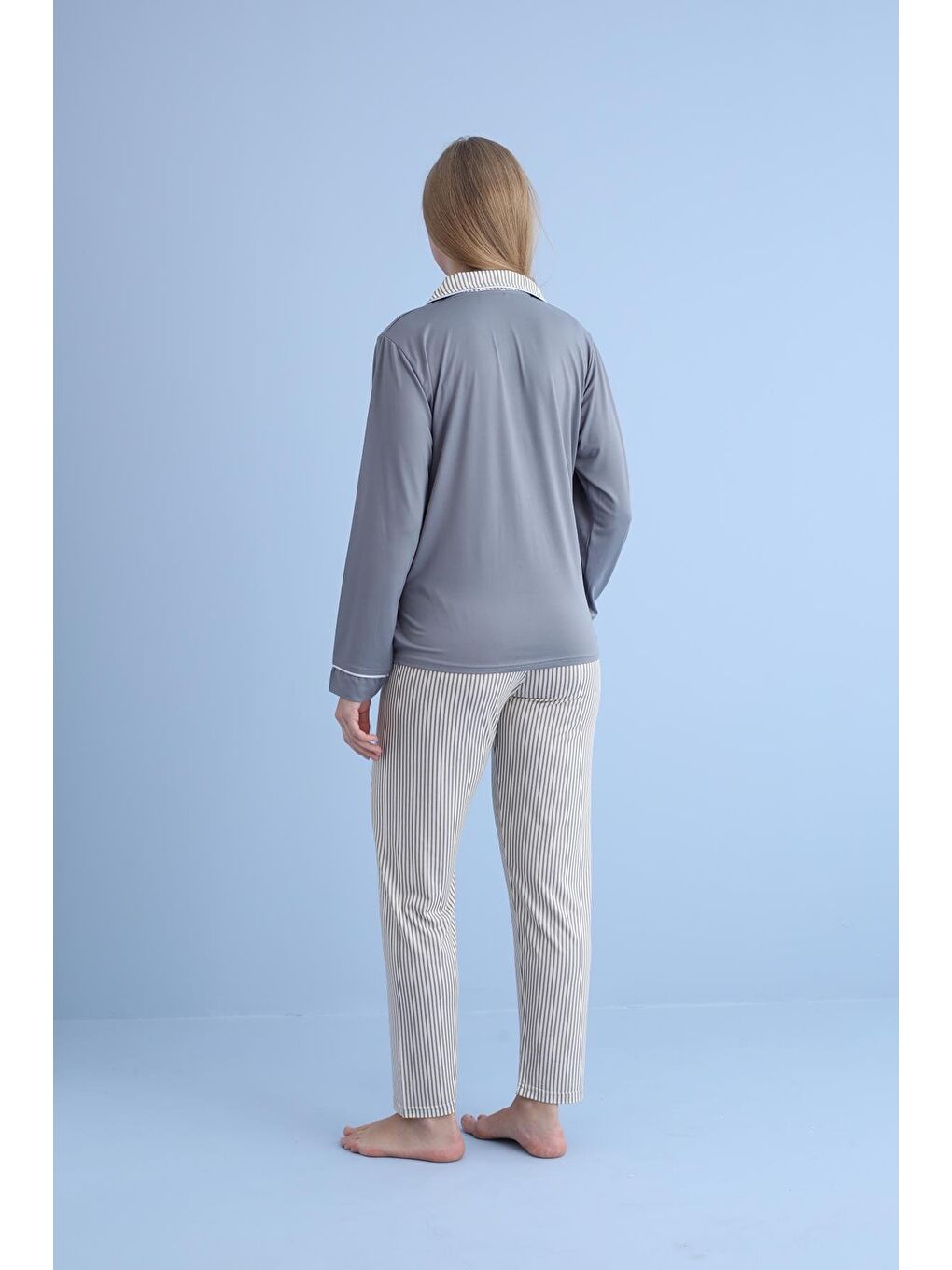 Kadın Milan Genç Önden Düğmeli Pijama Takımı | Gri 50904-1231-2