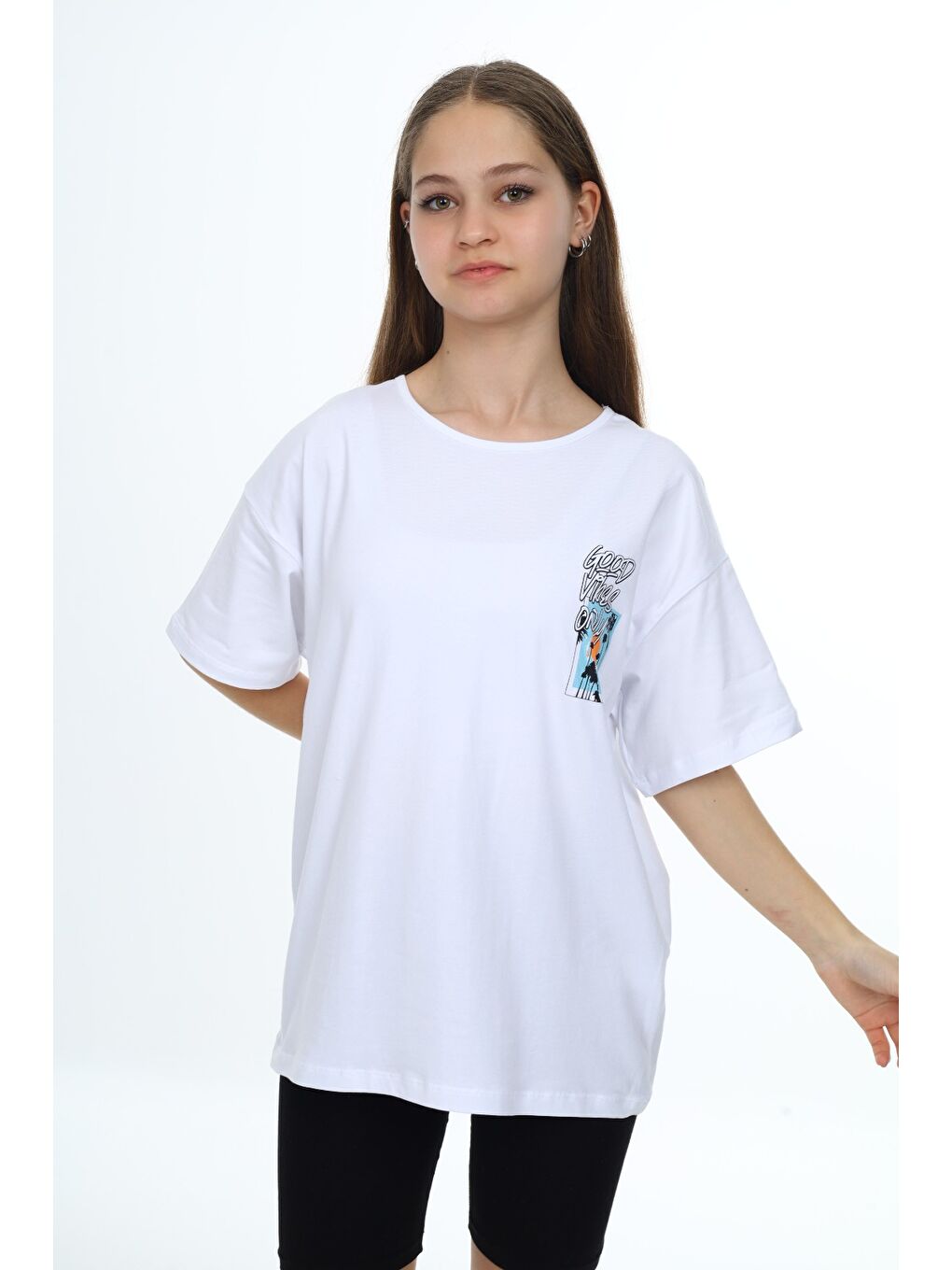 Beyaz Kız Çocuk Baskılı Tişört
