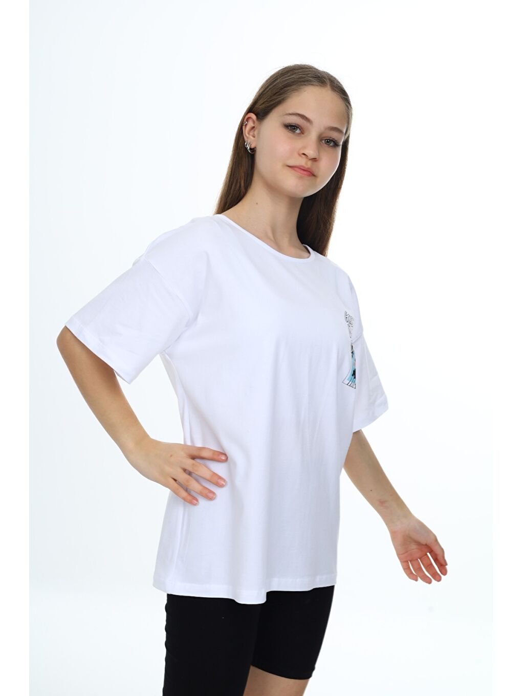 Beyaz Kız Çocuk Baskılı Tişört-1