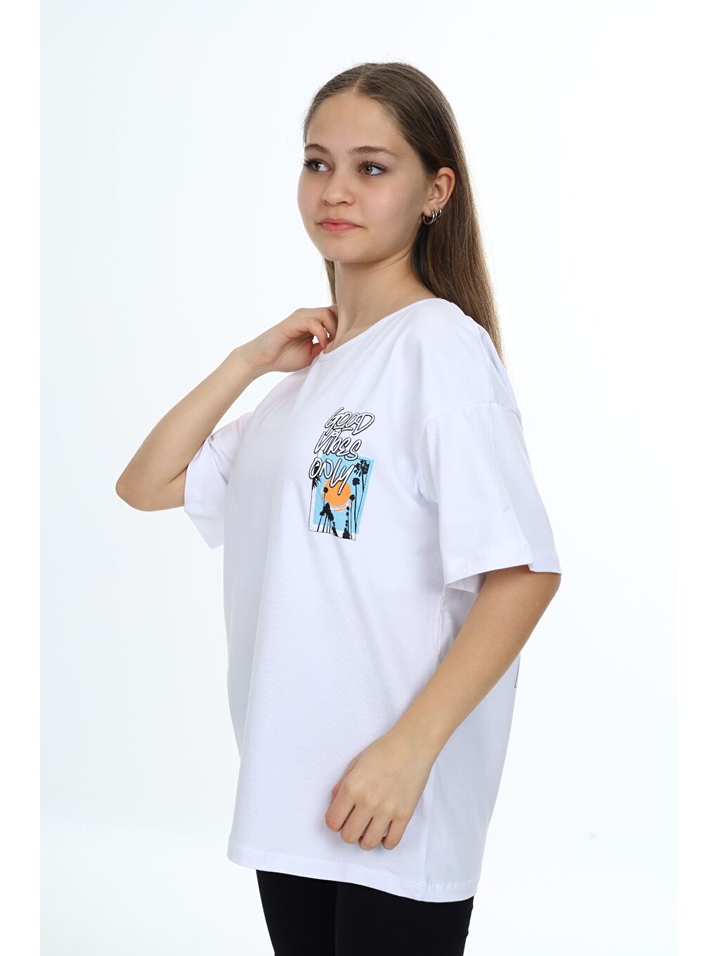 Beyaz Kız Çocuk Baskılı Tişört-2