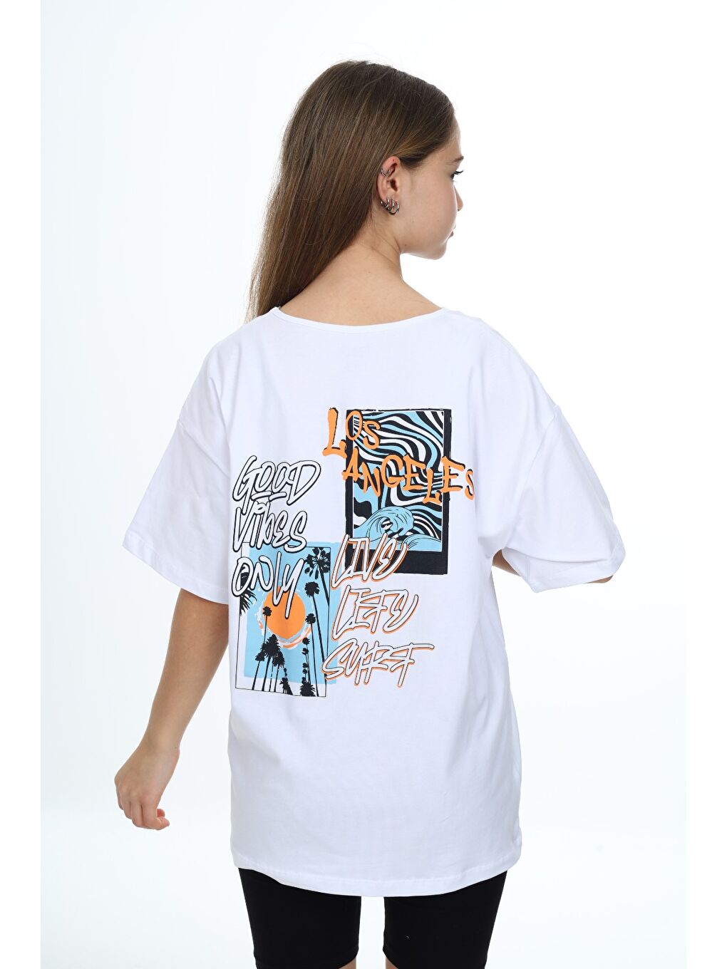 Beyaz Kız Çocuk Baskılı Tişört-3