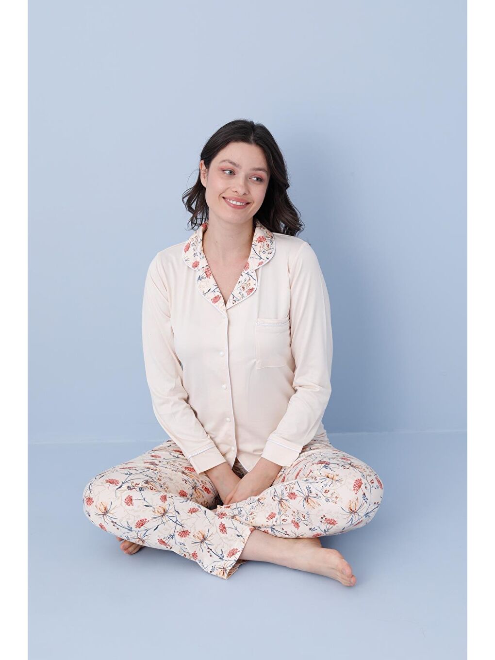 Kadın Milan Genç Önden Düğmeli Pijama Takımı | Bej 50904-1191-1