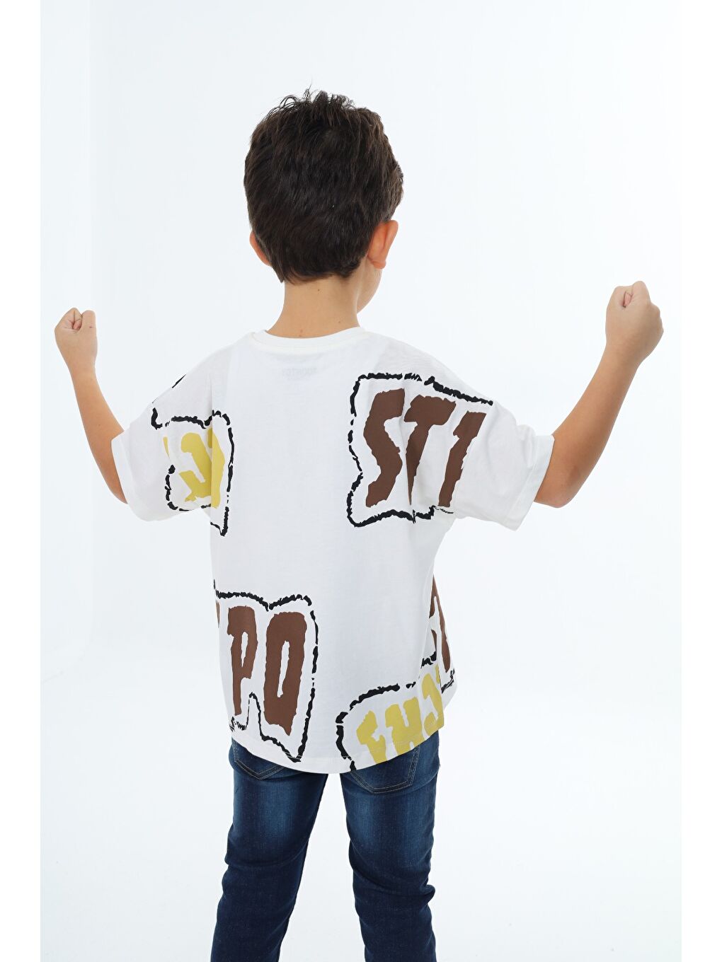 Ekru Erkek Çocuk Baskılı Tişört-1