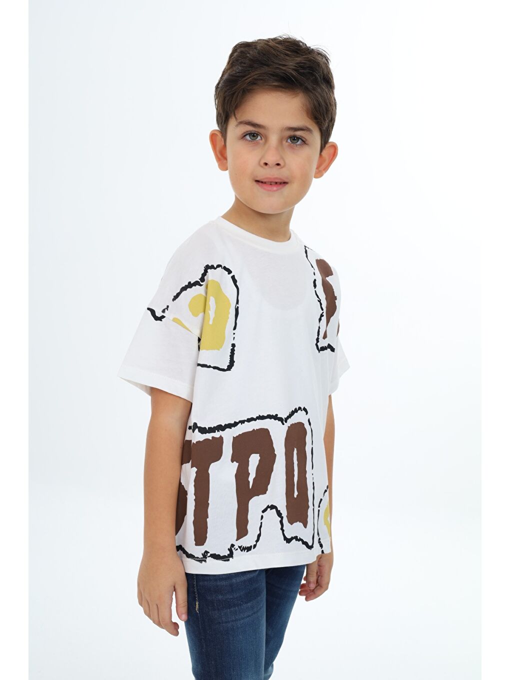 Ekru Erkek Çocuk Baskılı Tişört-2