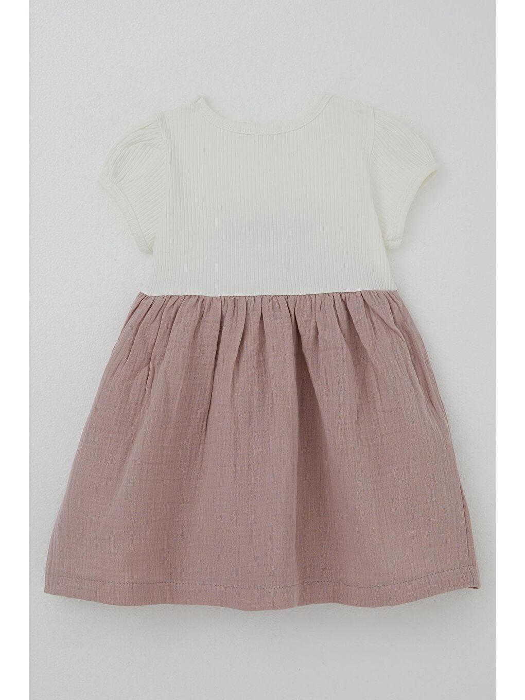 Kız Çocuk Elbise Çiçek & Yazı Nakışlı Ekru (3-5 Yaş)-1