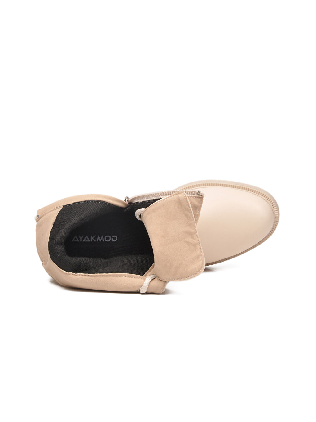 Bej Cilt Bağcıklı Fermuarlı Kaymaz Kadın Bot 284098 Z-3