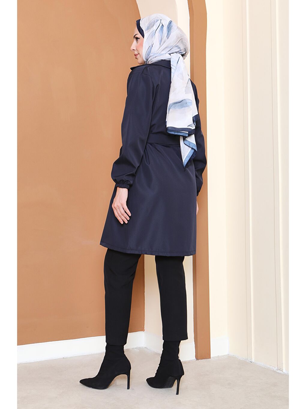 Kuşaklı Kolu Lastikli Miranda Trençkot Lacivert - 27799-LACIVERT-1
