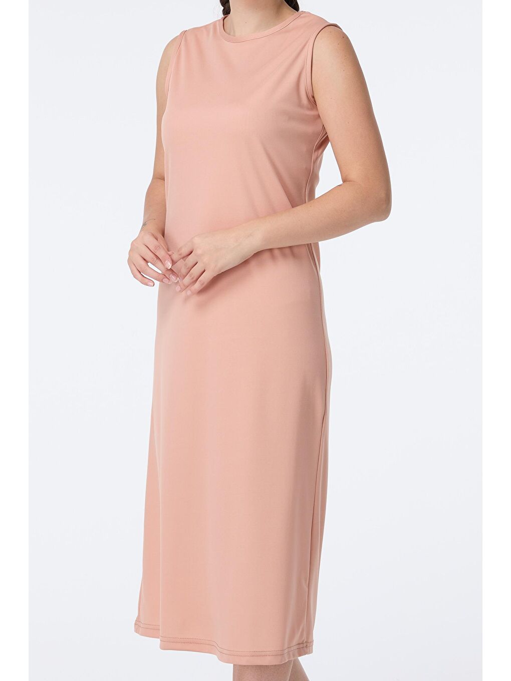 Bisiklet Yaka Kadın Pembe Elbise - 13013-1