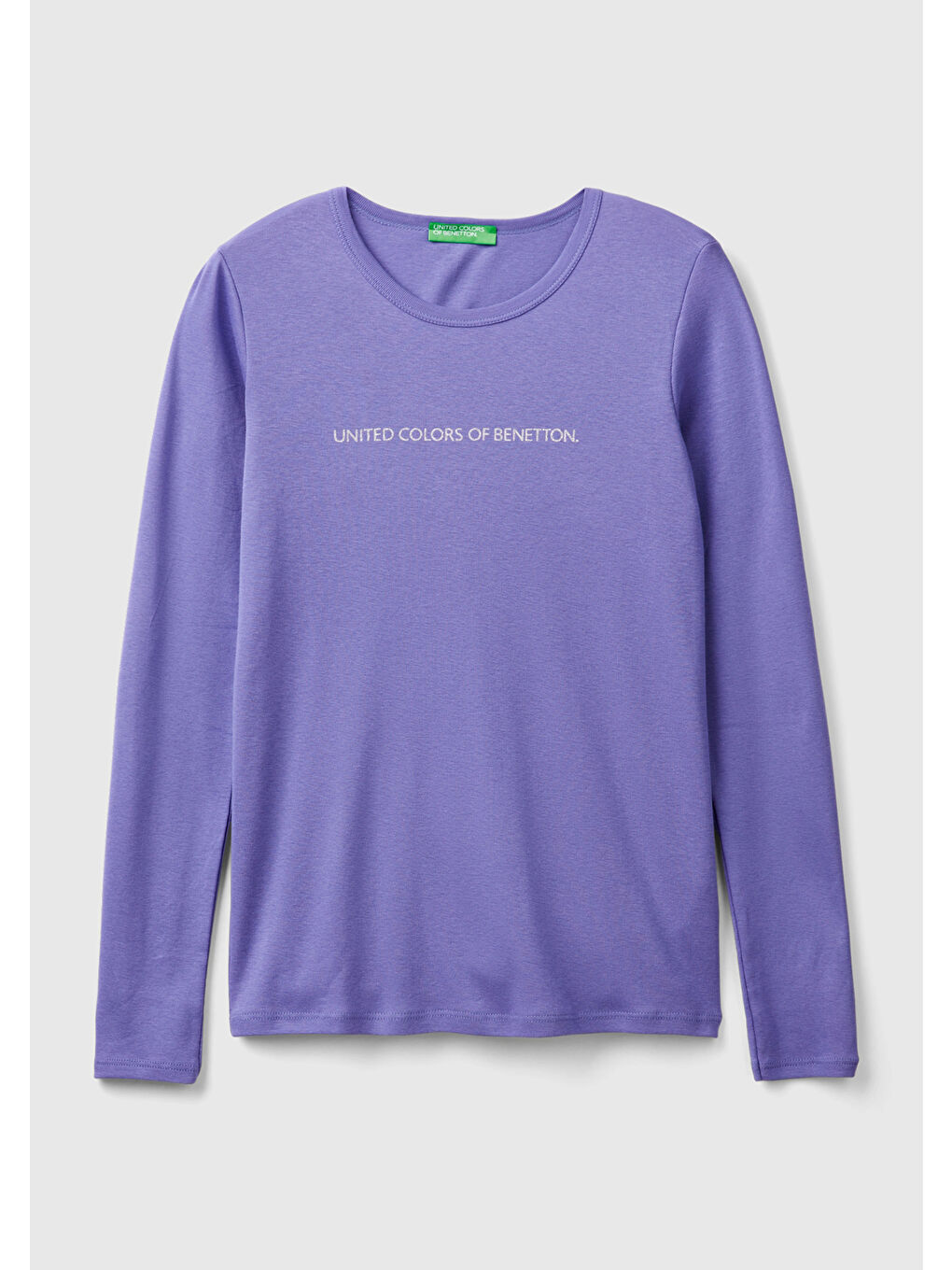 Kadın Mor 100 Pamuk Bisiklet Yaka Benetton Yazılı Uzun Kollu T Shirt-1