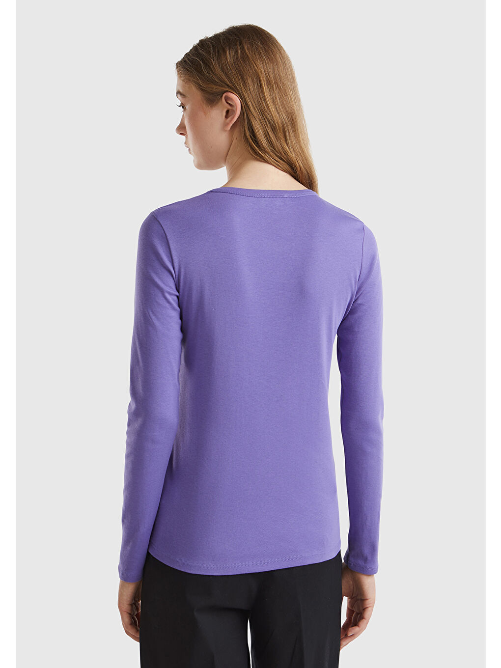 Kadın Mor 100 Pamuk Bisiklet Yaka Benetton Yazılı Uzun Kollu T Shirt-2