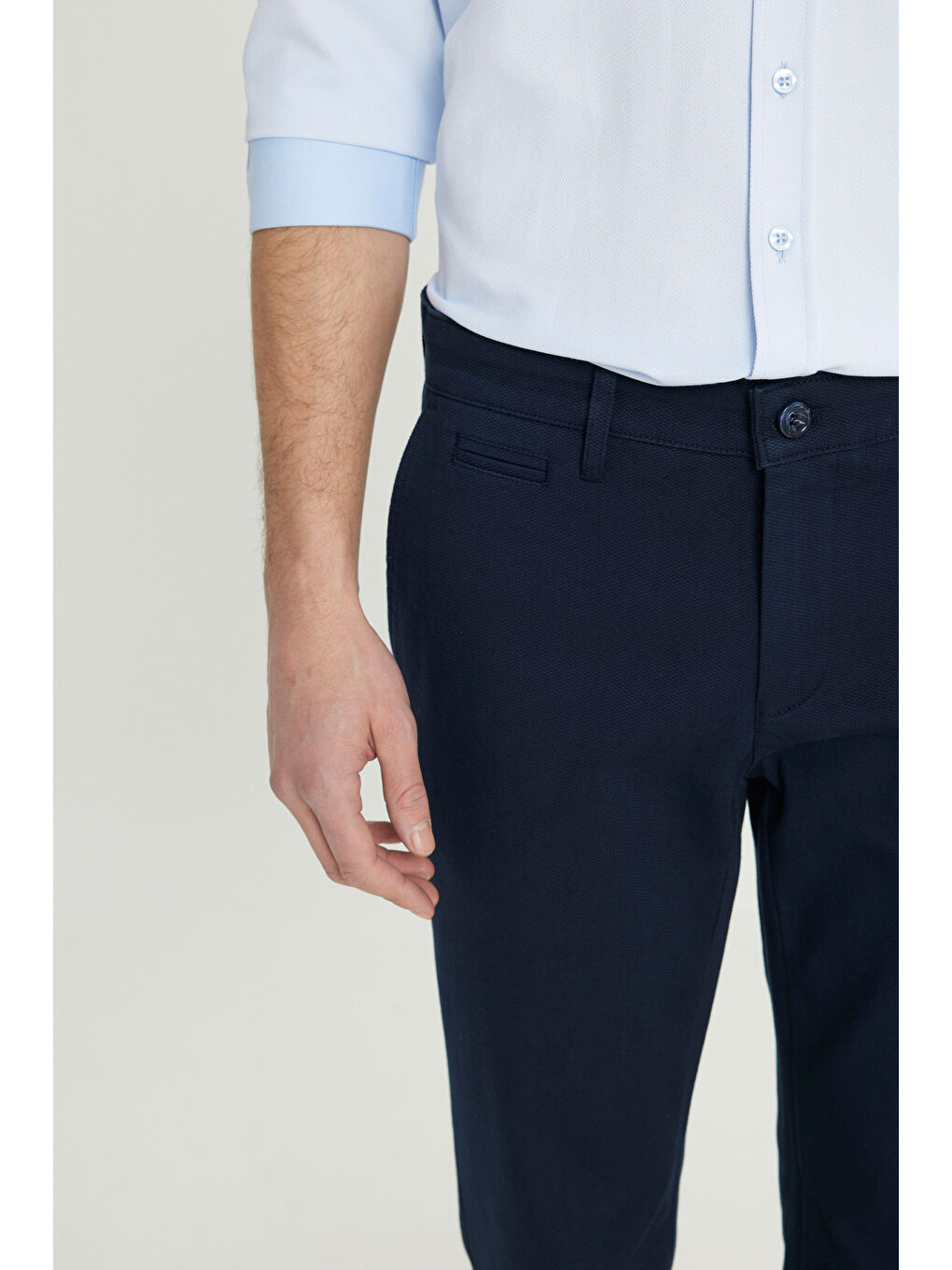 Erkek Lacivert Pamuklu Dar Kesim Armürlü Yan Cepli Esnek Casual Pantolon-3