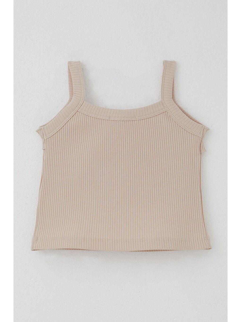 Kız Çocuk Askılı Crop Tişört Fırfır Detaylı Bej (8-14 Yaş)-1