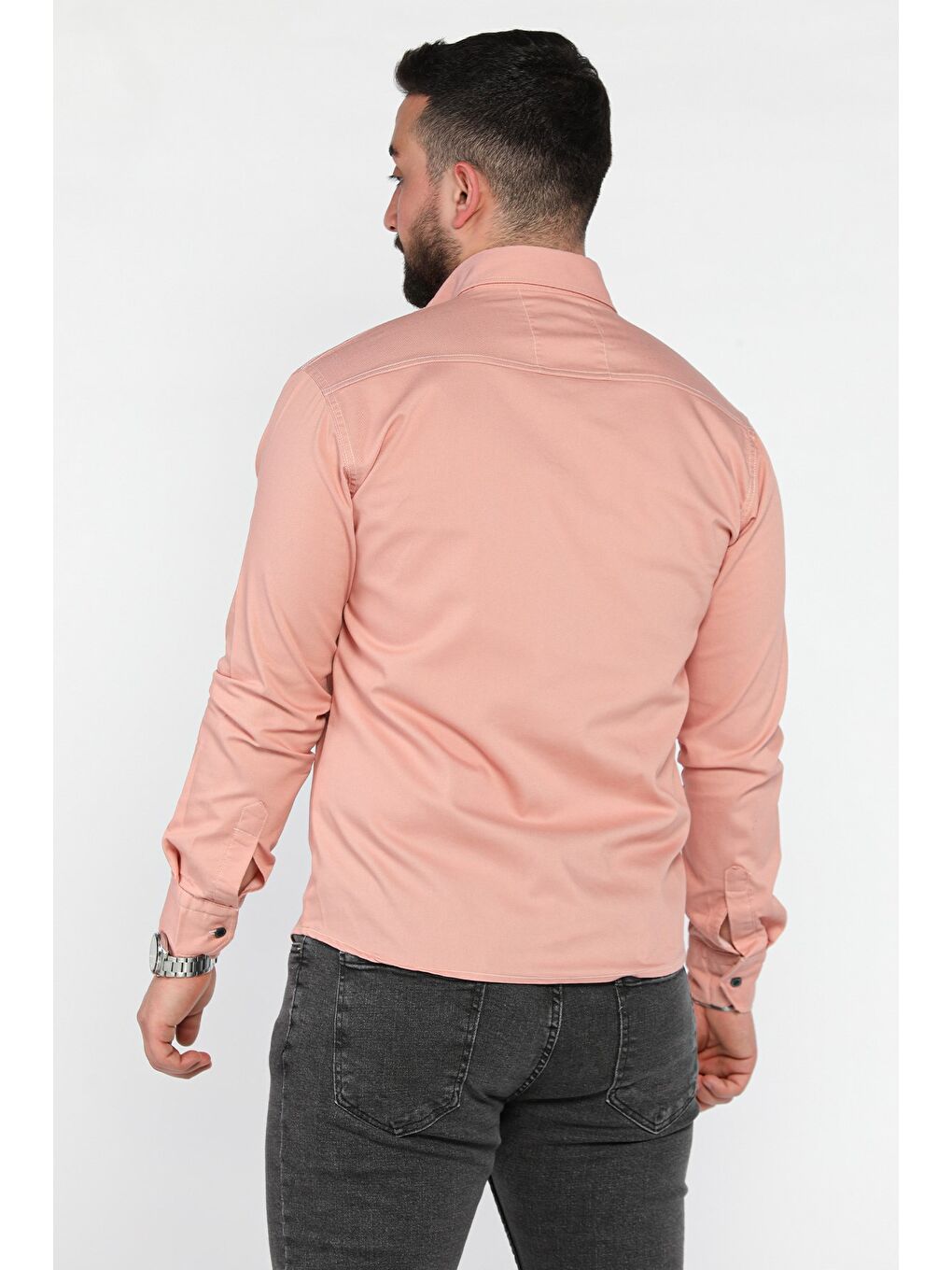Pembe Erkek Cepli Çıtçıtlı Uzun Kol Gömlek-2