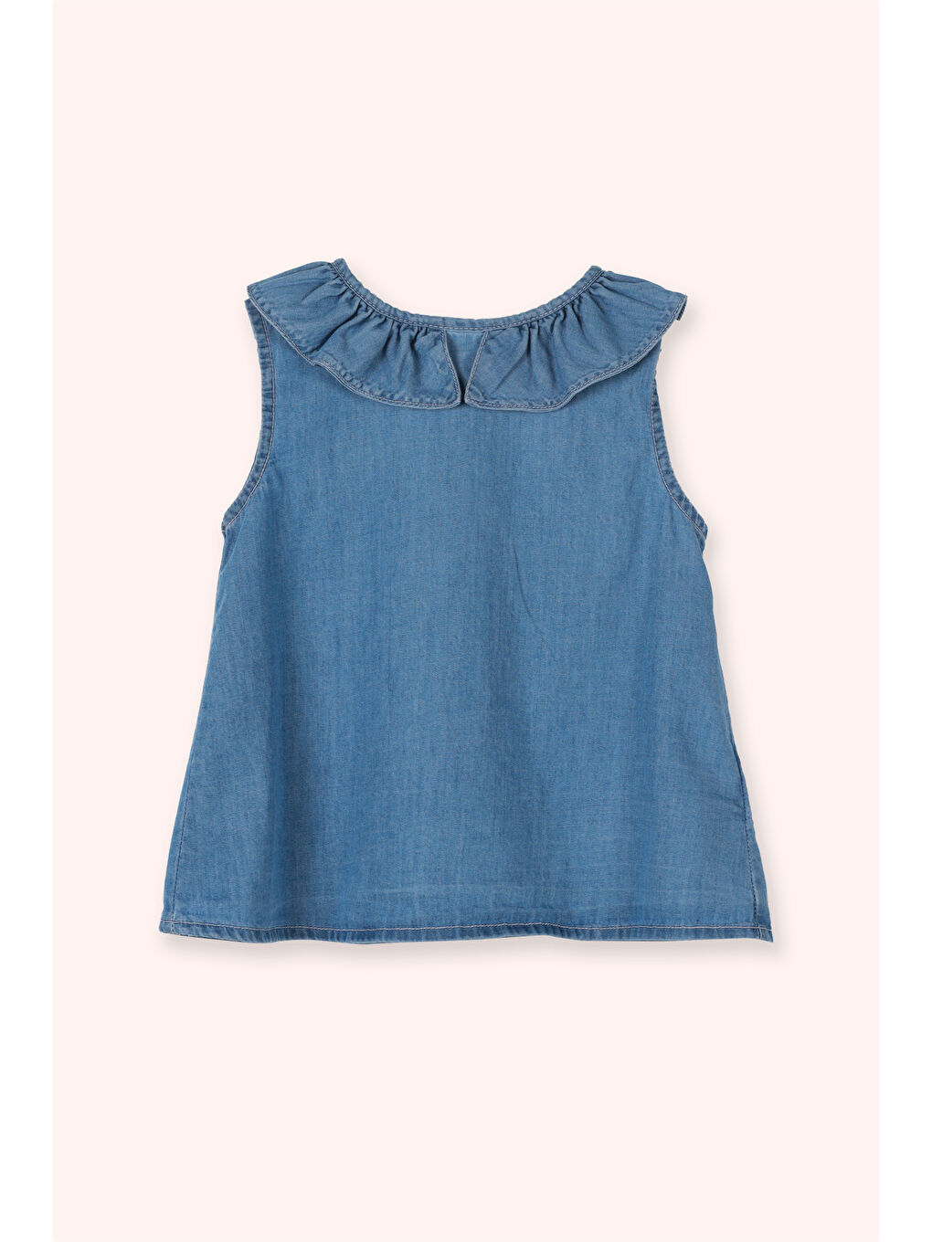 Kız Çocuk Yakalı Denim Bluz Mavi