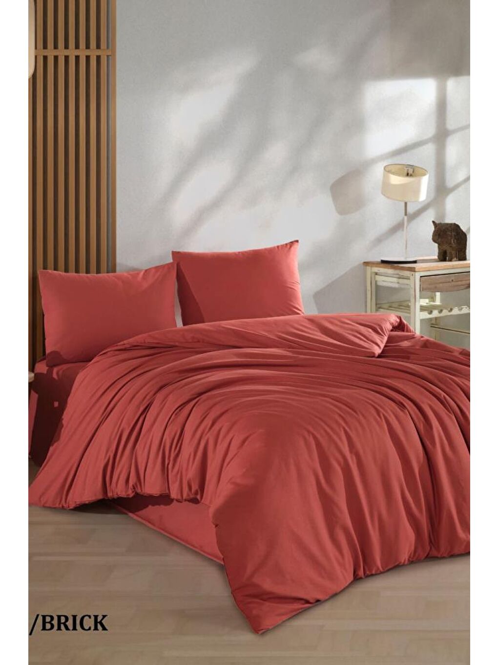 Turuncu Almond Lastikli Çarşaflı Çift Kişilik Nevresim Takımı Kiremit