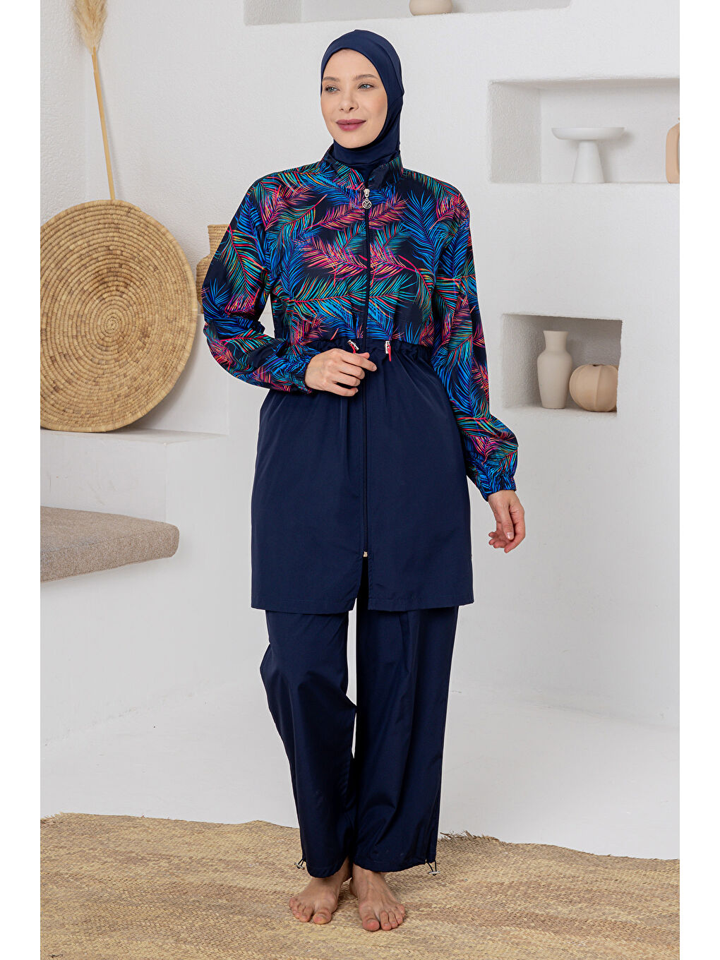 Büyük Beden UV Korumalı Paraşüt Tam Kapalı Tesettür Mayo 1804 Koyu Lacivert