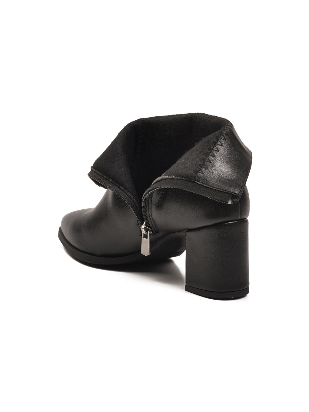 Siyah Cilt Fermuarlı Polarlı Kaymaz Kadın Topuklu Bot 343126 Z-3