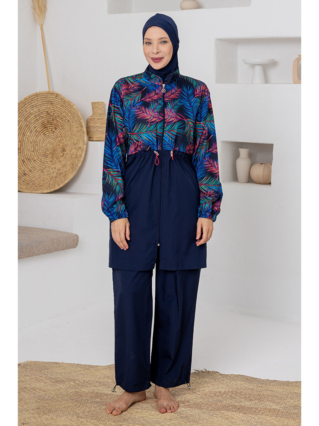 Büyük Beden UV Korumalı Paraşüt Tam Kapalı Tesettür Mayo 1804 Koyu Lacivert-1