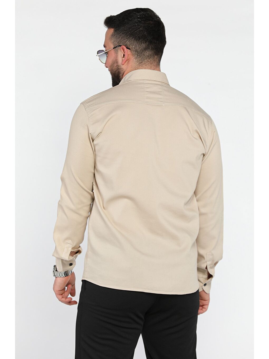 Bej Erkek Cepli Çıtçıtlı Uzun Kol Gömlek-2