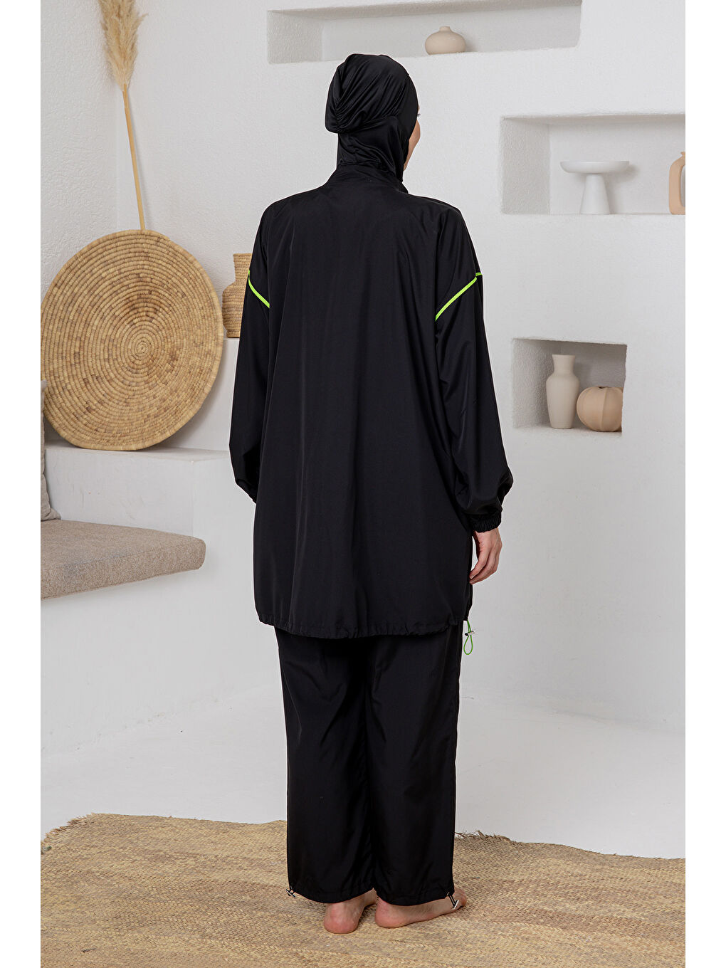 UV Korumalı Büyük Beden Spor Elastanlı Tam Kapalı Tesettür Mayo 1805 Siyah05-3